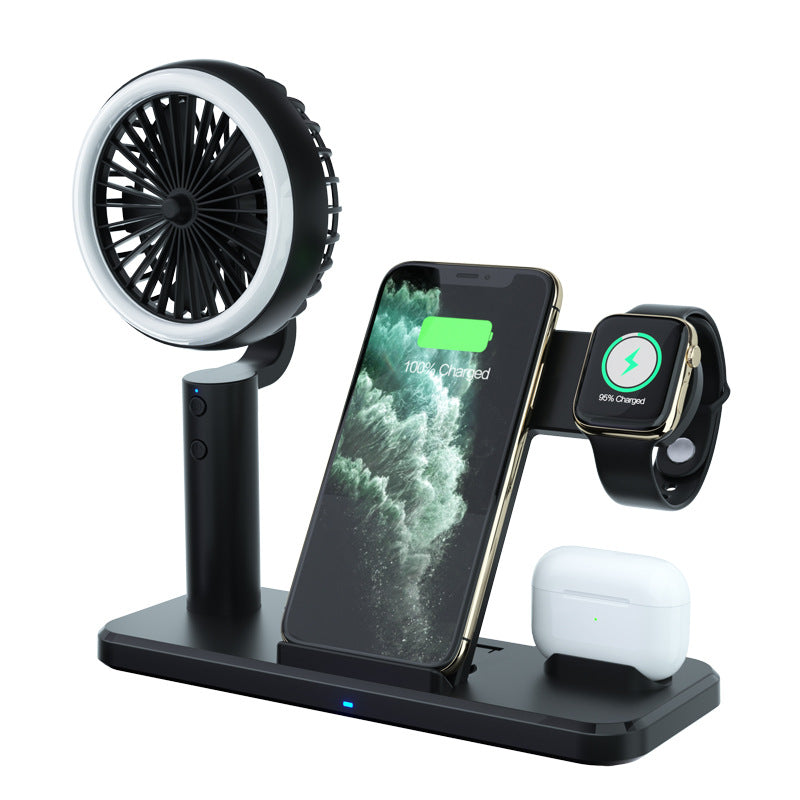 Five-in-one Wireless Charger Foldable Wireless Charger With Bracket Small Fan 15W Fast Charge Mobile Phone Watch Headset