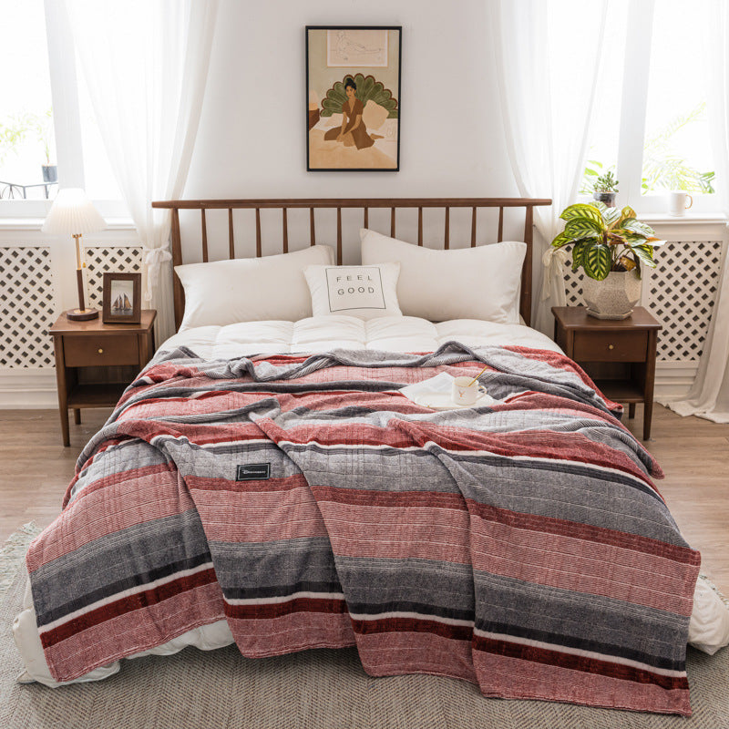 Autumn And Winter Milk Velvet Thickened Yarn-dyed Blankets Multifunctional Nap