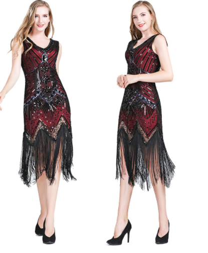 Vintage Sequined Fringe Dress Party Dance Dress