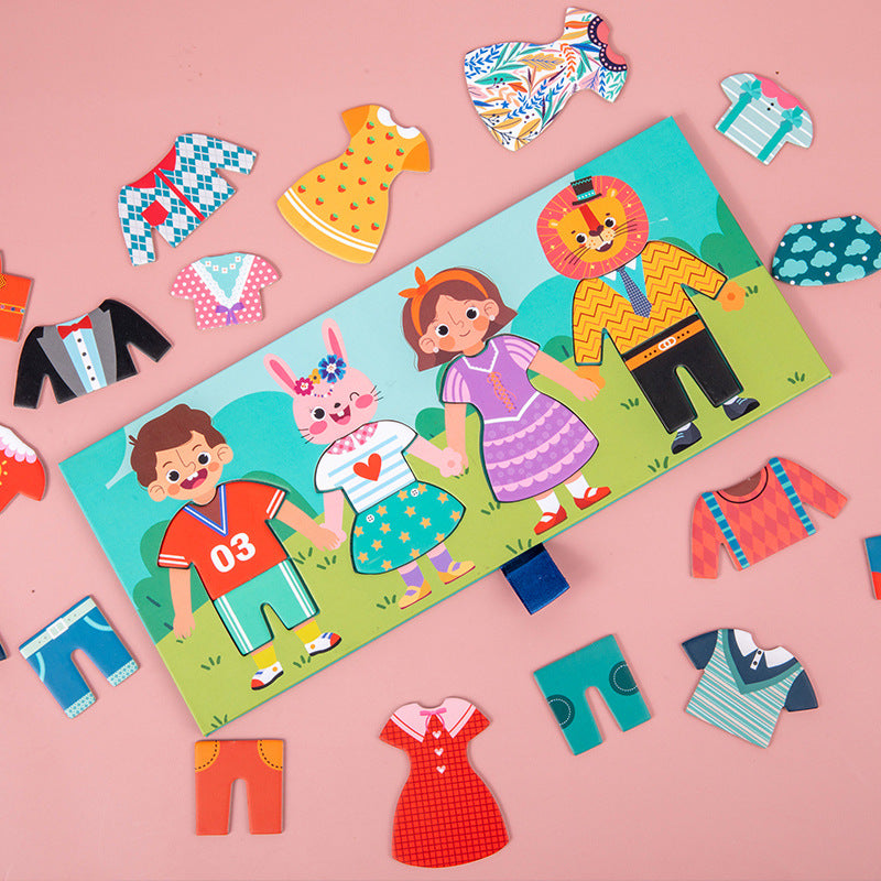 Wooden Early Education Characters Drying Clothes And Dressing Up Jigsaw Puzzle Game