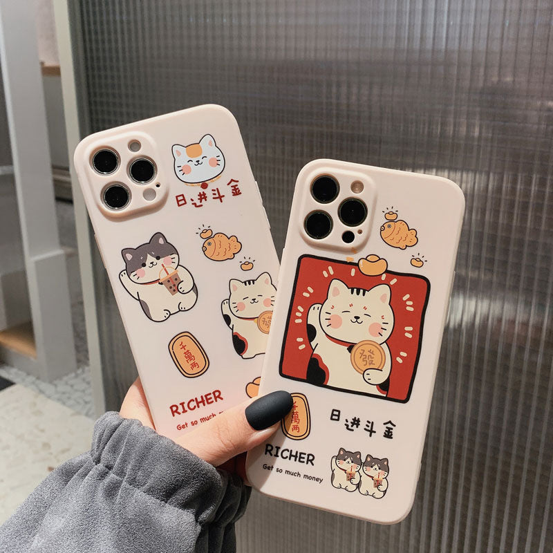 Compatible with Apple , Lucky Cat Phone Case Silicone For Apple 11Promax Painted Soft Case