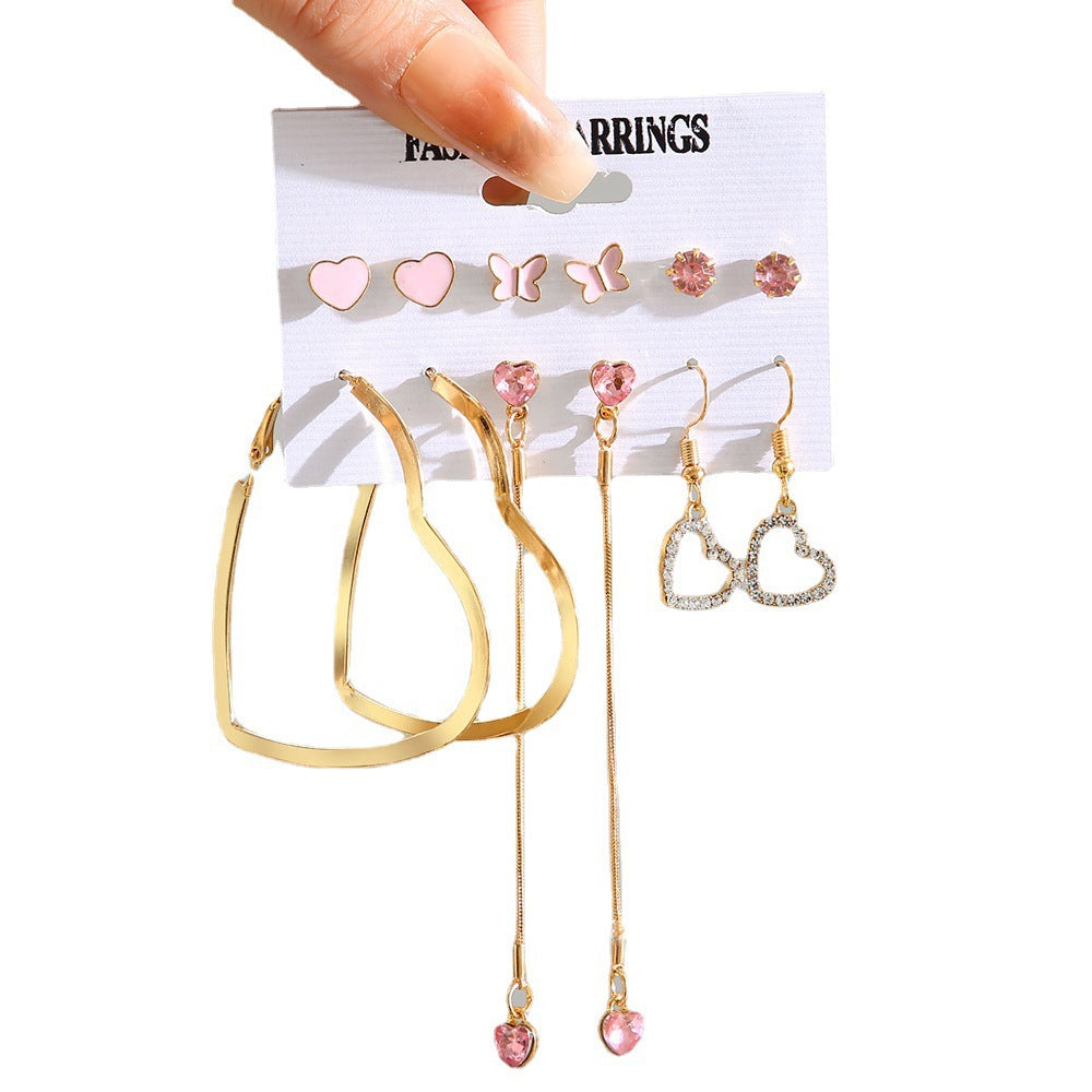 Creative Simple Retro Love Star Chain Earings Set