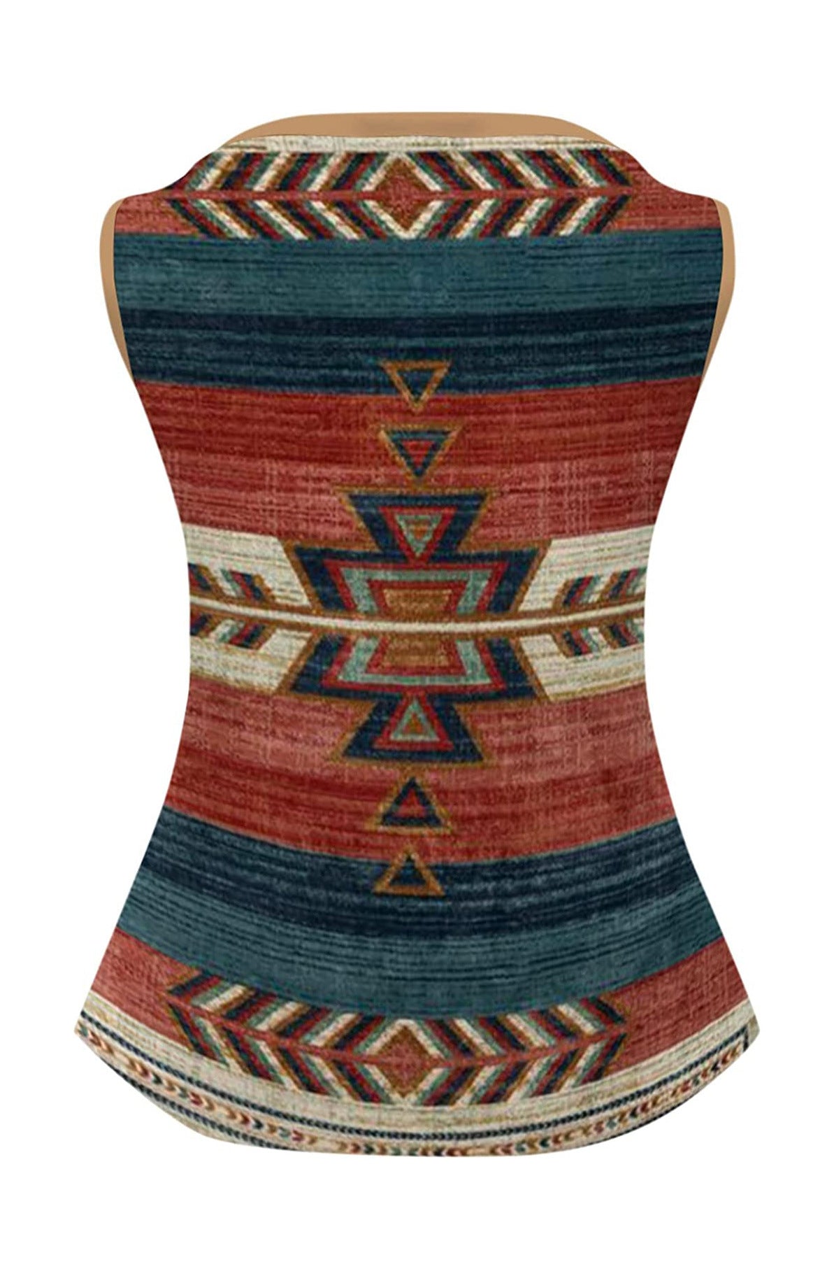 V-neck Low Cut Geometric Print Button Vest