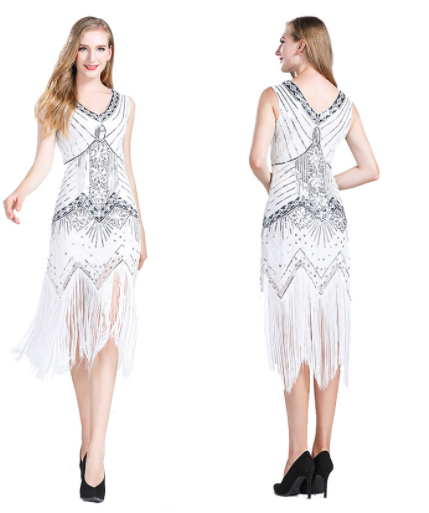 Vintage Sequined Fringe Dress Party Dance Dress