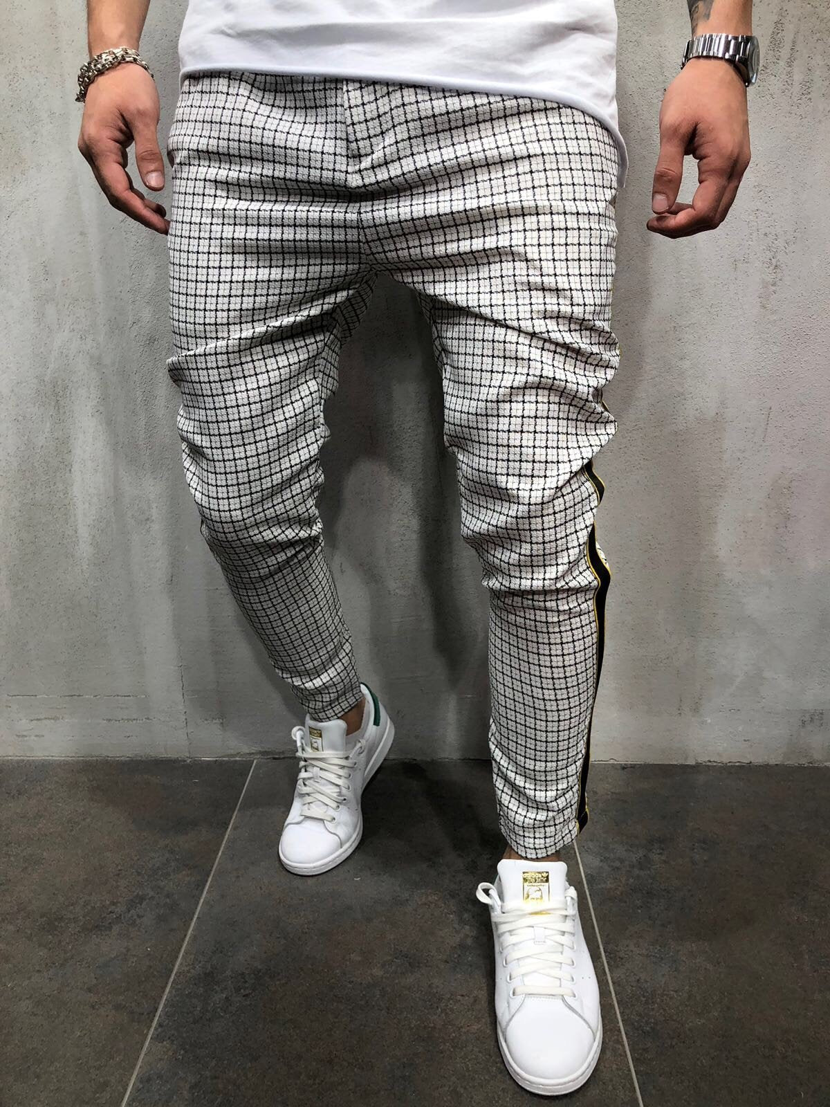 Men's Slim-fitting Cool Casual Sports Striped Side Ribbon Trousers