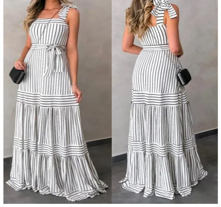 New Style Striped Dress Bohemian Suspender Dress