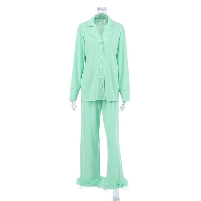 Fashion Casual Set Green Women's Clothing Thin Two-piece Suit