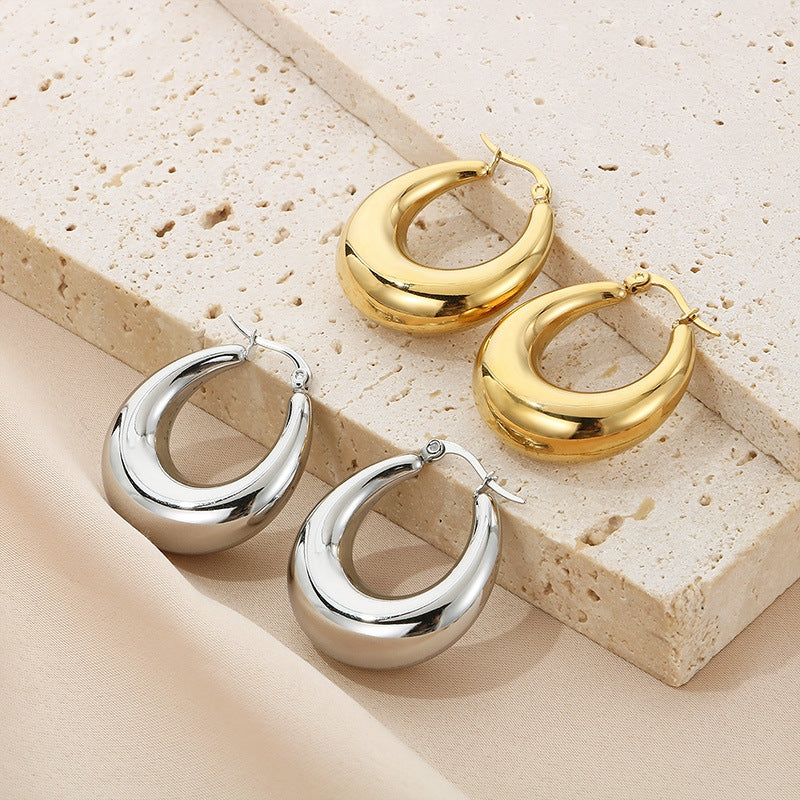 Titanium Steel U-shaped Glossy Ear Clip Plated 18K Hollow Earrings