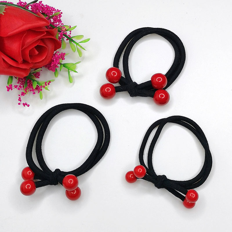 Red Beads Head Rope Two In One Hair Ring