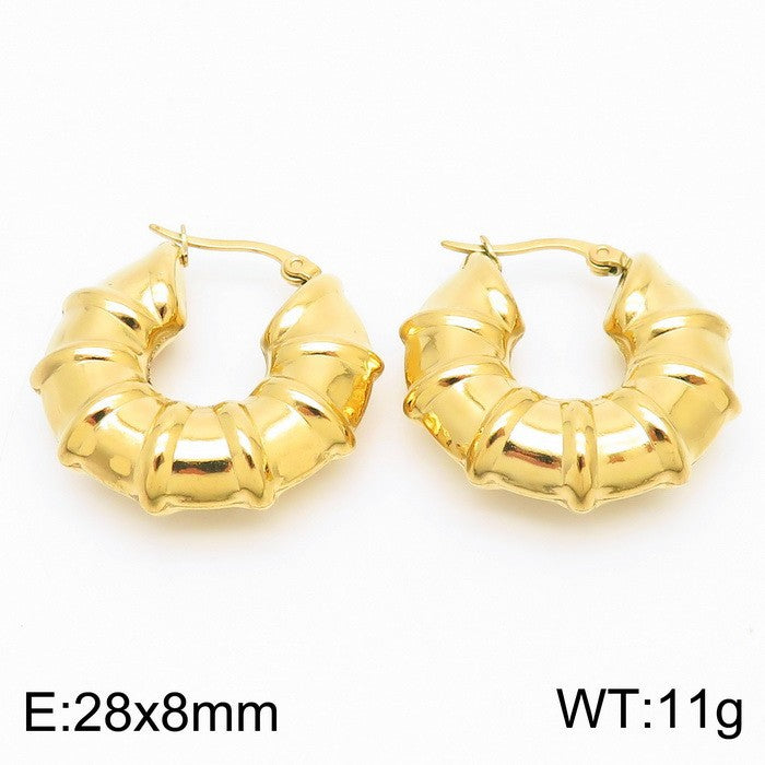 Titanium Steel U-shaped Glossy Ear Clip Plated 18K Hollow Earrings