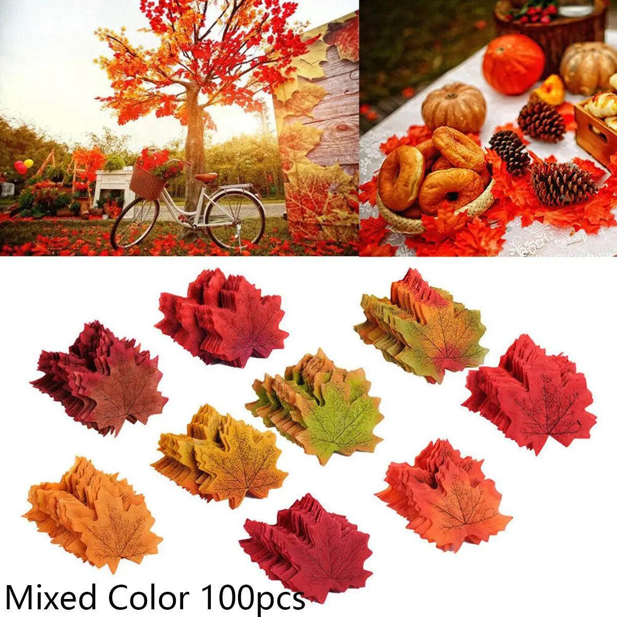 100/200Pcs Autumn Maple Leaf Fall Fake Silk Leaves Craft Wedding Party Decoration Scrapbooking Mixed Fall Fake Flower