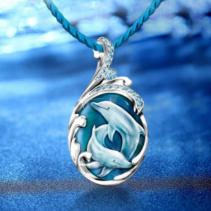 Fashion Elegant Blue Dolphin Pendant Necklace Summer Personality Women Animal Necklace Mother's Day Fashion Jewelry Gifts