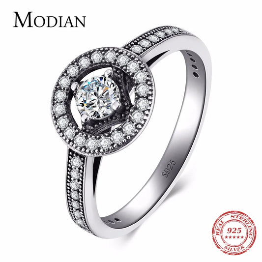 Modian Vintage Clear Cubic Zirconia Rings Classic Design 100% Authentic 925 Sterling Silver Ring For Women Fashion Jewelry