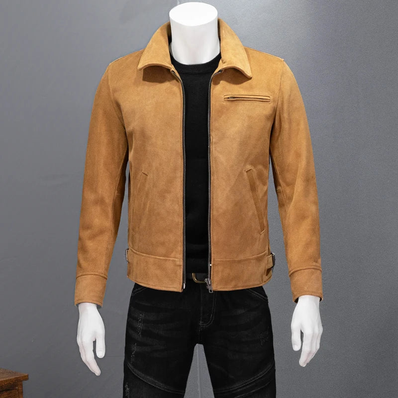 Free shipping.Sales.Mens thick genuine leather jacket.Classic Rider cow suede coat.fashion1930 style leather cloth.quality