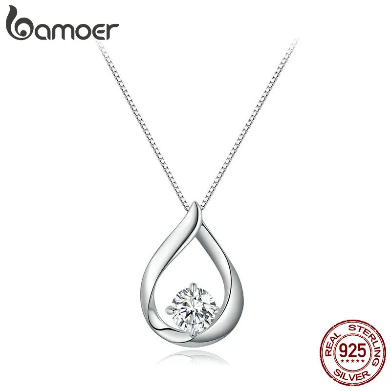 Bamoer 1CT Moissanite Waterdrop Necklace Lab Diamond 925 Sterling Silver Chain Necklace for Women Wedding Valentine's Day Gift