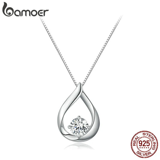 Bamoer 1CT Moissanite Waterdrop Necklace Lab Diamond 925 Sterling Silver Chain Necklace for Women Wedding Valentine's Day Gift