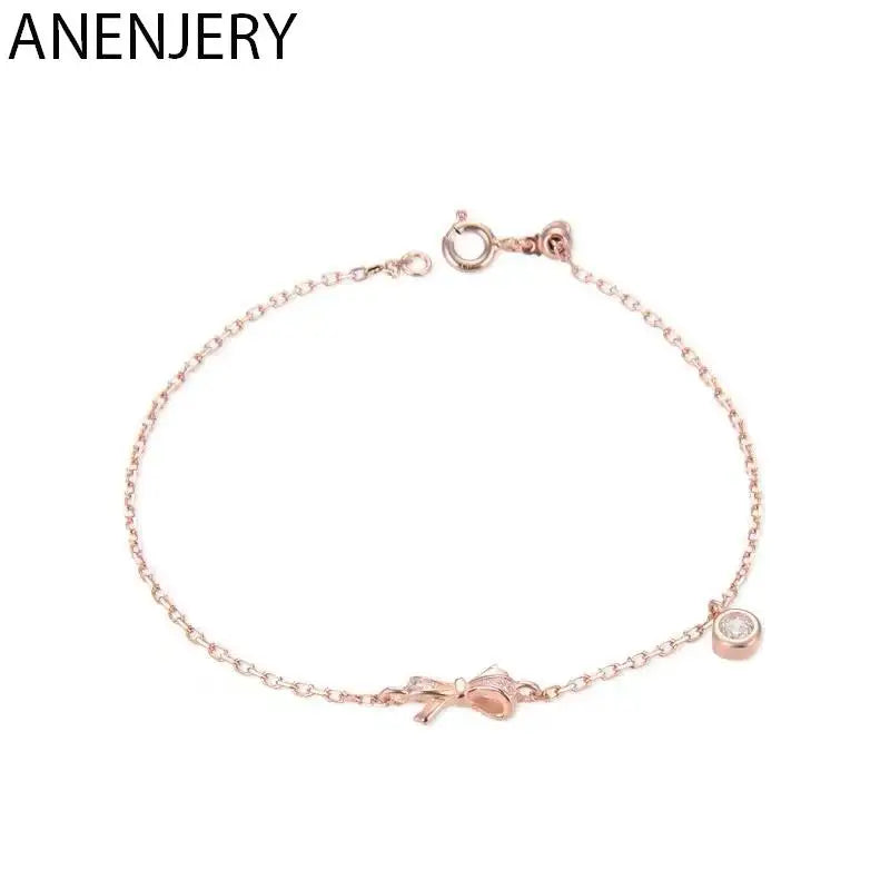 ANENJERY Silver Color Bowknot Bracelet for Women Cubic Zircon Charm Bracelet Jewelry Gift 2022 New