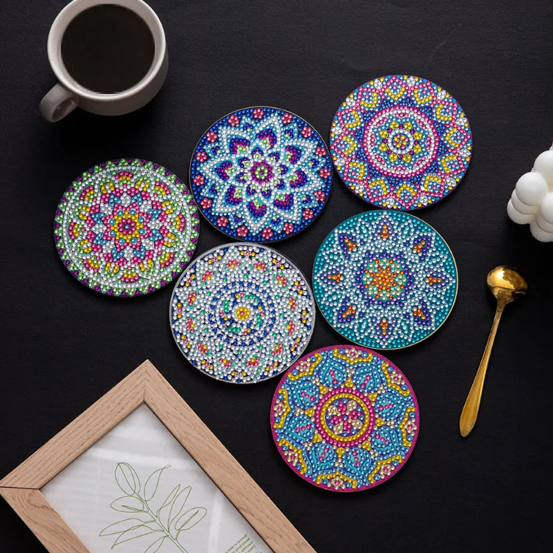 6Pcs Abstract Datura Flowers Bohemian Printed Vintage Diamond Painting Insulated Coasters Cups